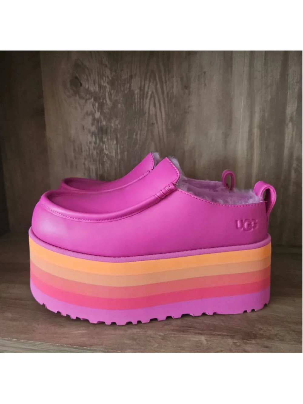UGG Urseen All Gender Platform Slide On Multicolor Pink Lamb Wool Womens 6 NIB